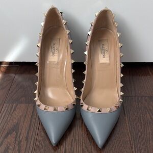 Valentino Rockstud Gray and Gold Heels
